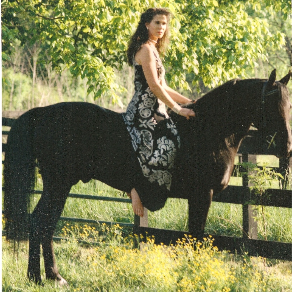Marian Clayden Black Silk Gown with Silk Velvet Appliqué used in photo shoot
